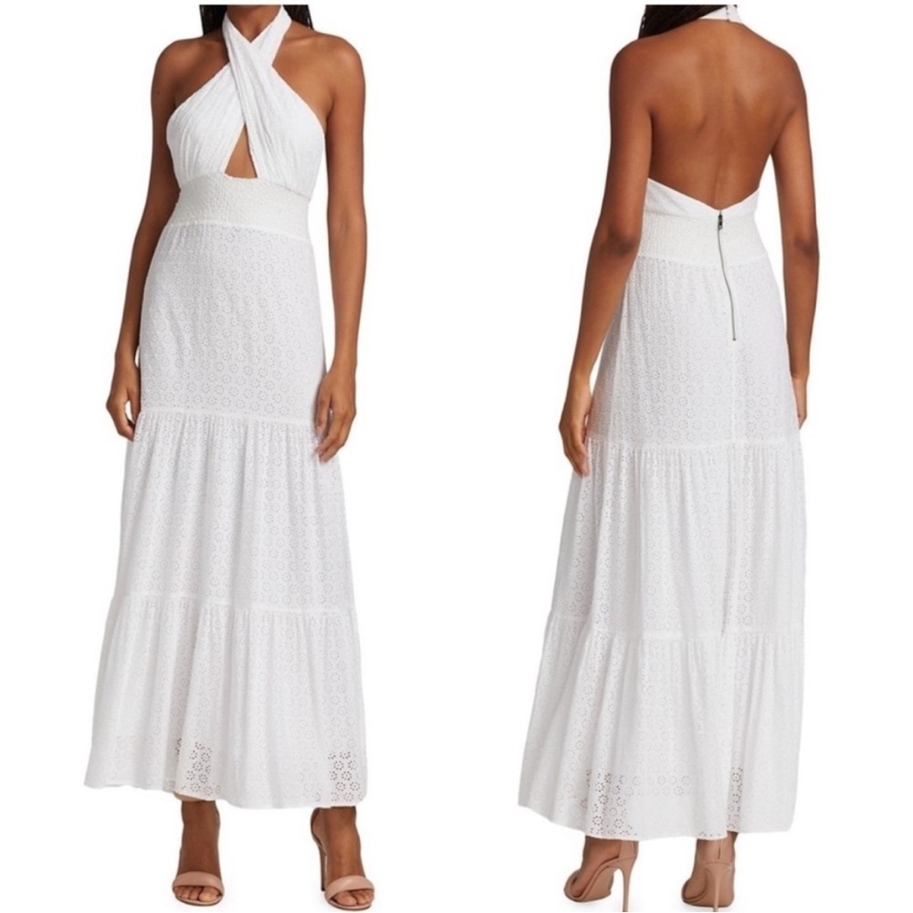Alice + Olivia White Eyelet Halter Maxi Dress - Picture 7 of 7